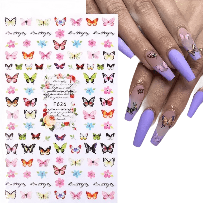 Blue Butterfly Self-Adhesive Nail Stickers Colorful 3D - GiFTiFY