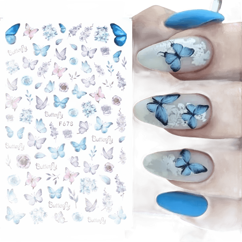 Blue Butterfly Self-Adhesive Nail Stickers Colorful 3D - GiFTiFY