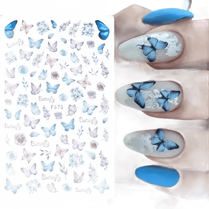 Blue Butterfly Self-Adhesive Nail Stickers Colorful 3D - GiFTiFY