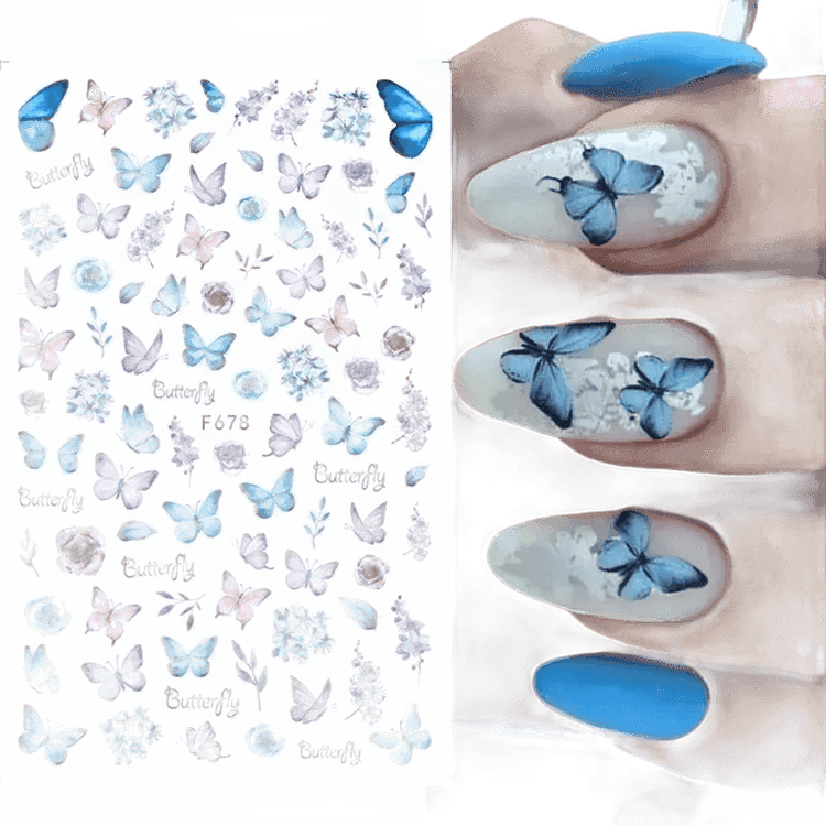 Blue Butterfly Self-Adhesive Nail Stickers Colorful 3D - GiFTiFY
