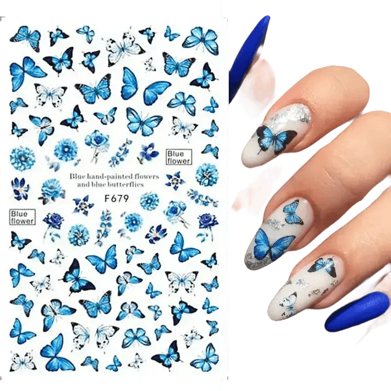 Blue Butterfly Self-Adhesive Nail Stickers Colorful 3D - GiFTiFY