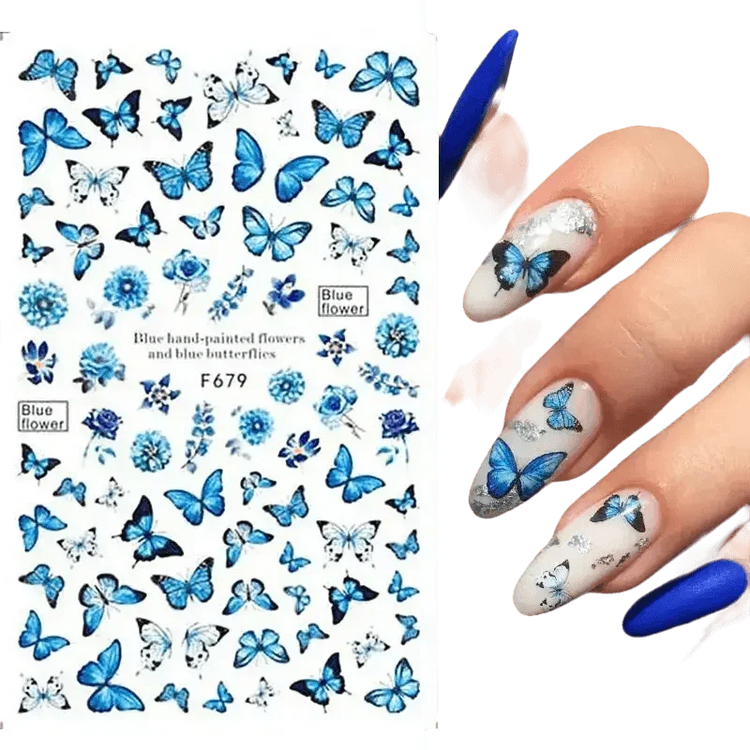 Blue Butterfly Self-Adhesive Nail Stickers Colorful 3D - GiFTiFY