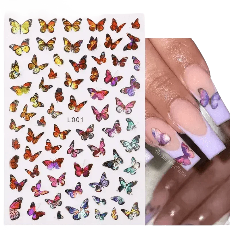 Blue Butterfly Self-Adhesive Nail Stickers Colorful 3D - GiFTiFY