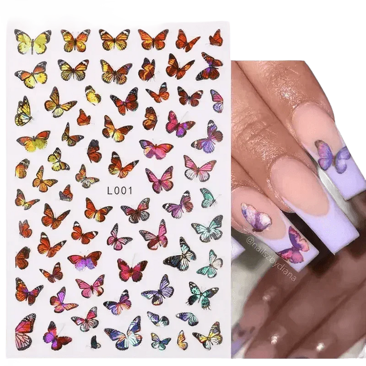 Blue Butterfly Self-Adhesive Nail Stickers Colorful 3D - GiFTiFY