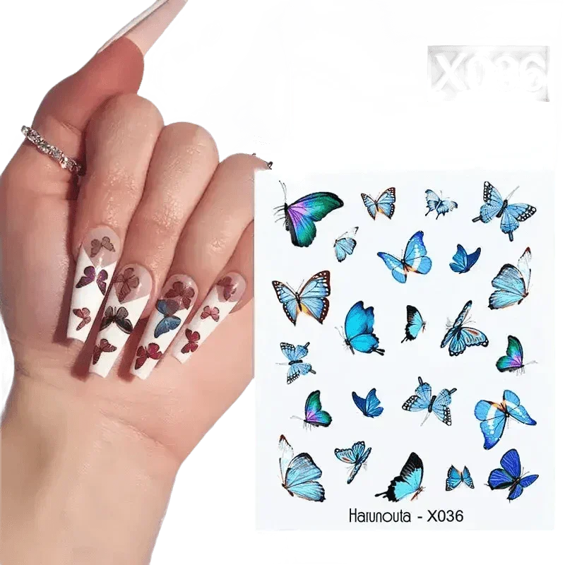 Blue Butterfly Self-Adhesive Nail Stickers Colorful 3D - GiFTiFY