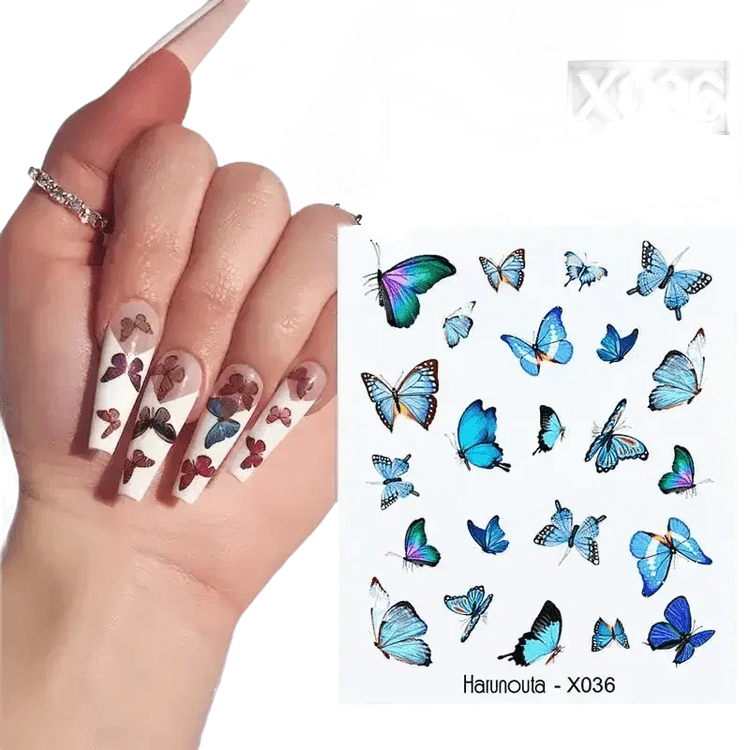 Blue Butterfly Self-Adhesive Nail Stickers Colorful 3D - GiFTiFY