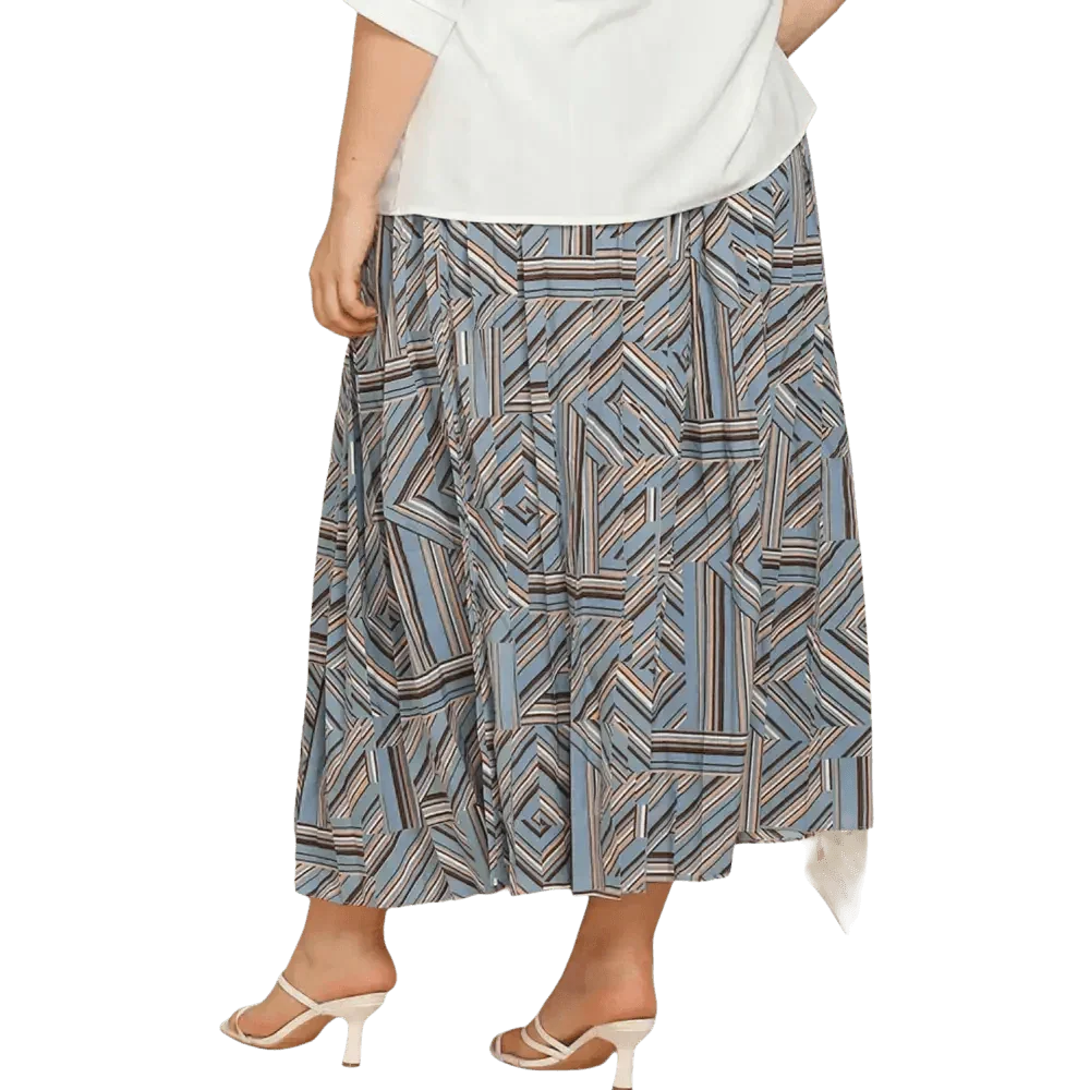 Blue Geometric Pleated Skirt Deep Teal Basic Style Length - GiFTiFY