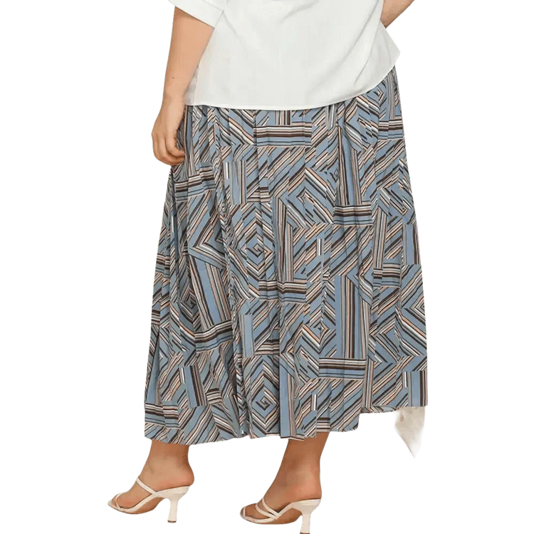 Blue Geometric Pleated Skirt Deep Teal Basic Style Length - GiFTiFY