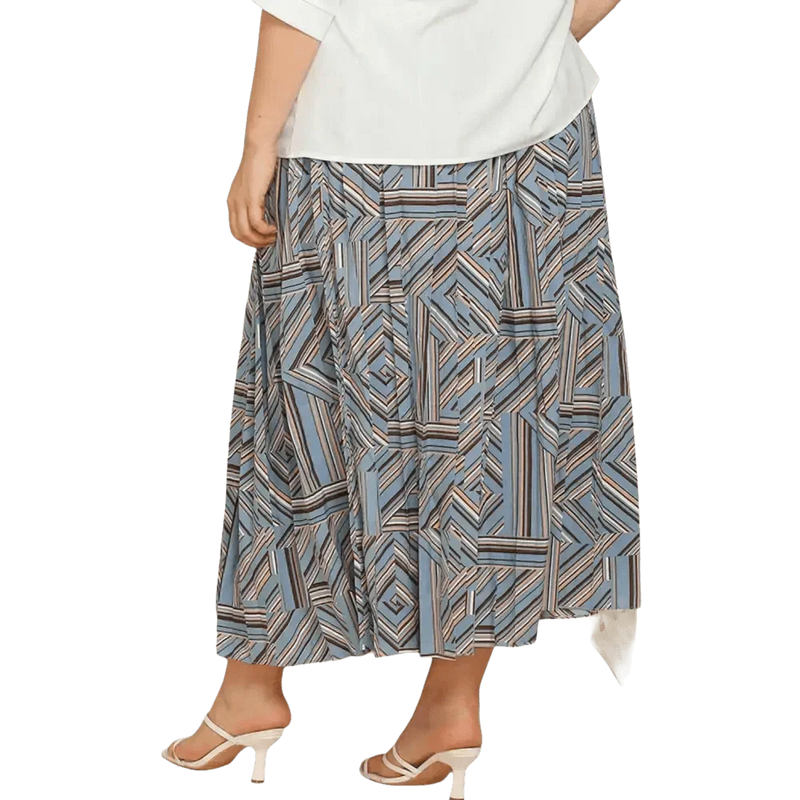 Blue Geometric Pleated Skirt Deep Teal Basic Style Length Womenswear by Trendsi