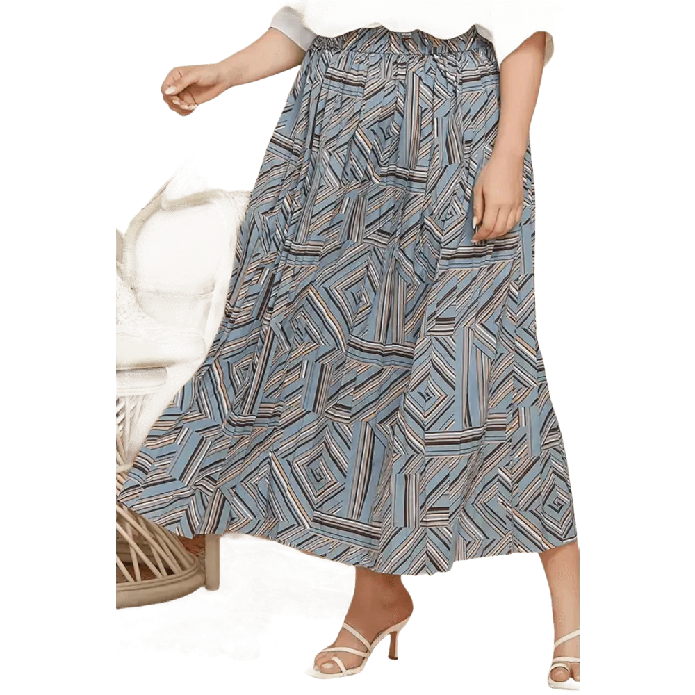 Blue Geometric Pleated Skirt Deep Teal Basic Style Length Womenswear by Trendsi