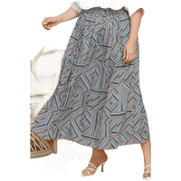 Blue Geometric Pleated Skirt Deep Teal Basic Style Length