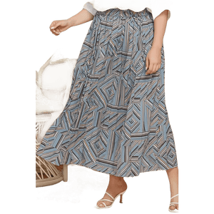 Blue Geometric Pleated Skirt Deep Teal Basic Style Length - GiFTiFY