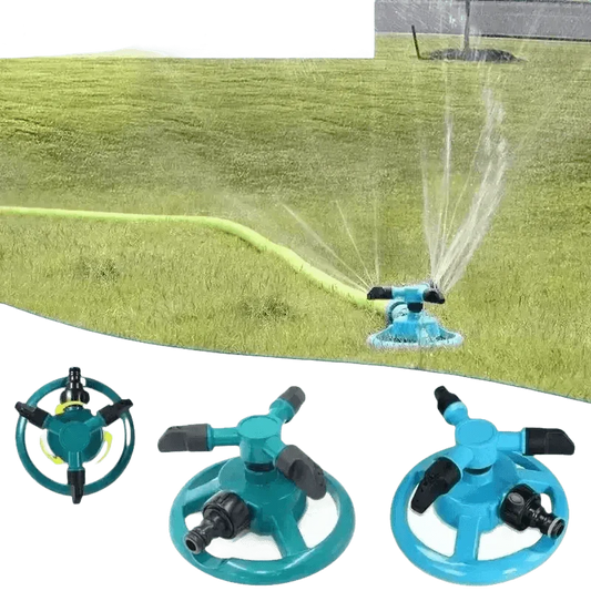Blue Rotating Garden Sprinklers Watering Grass - GiFTiFY