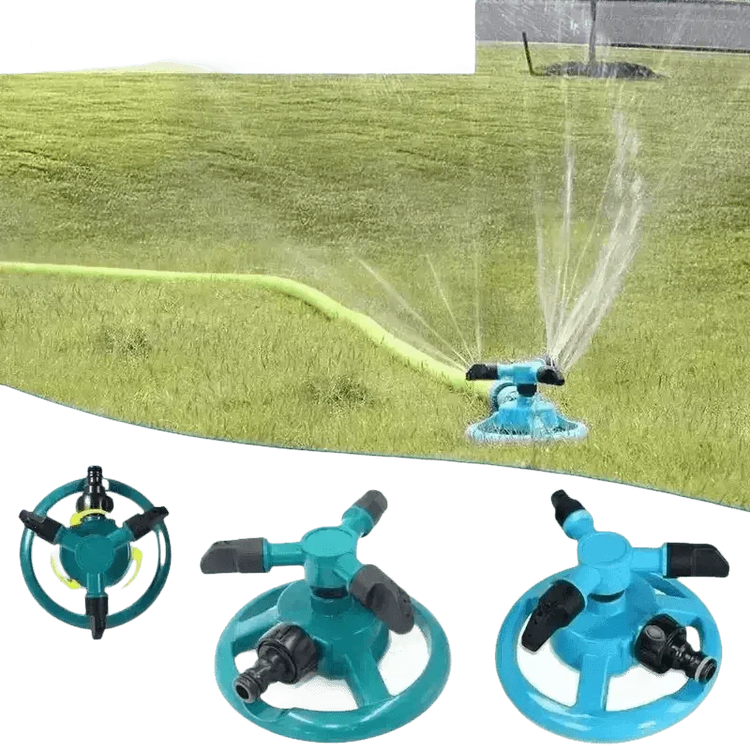Blue Rotating Garden Sprinklers Watering Grass - GiFTiFY