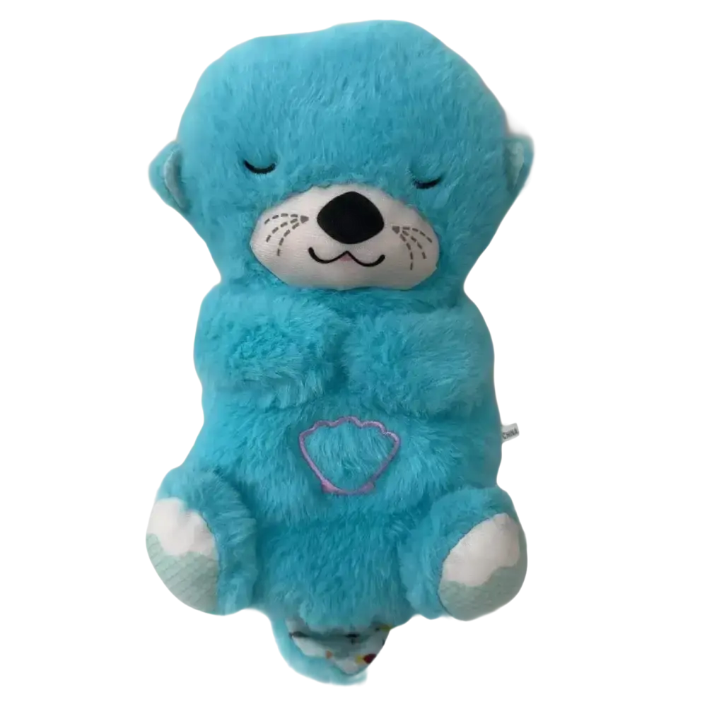 Blue plush otter toy.