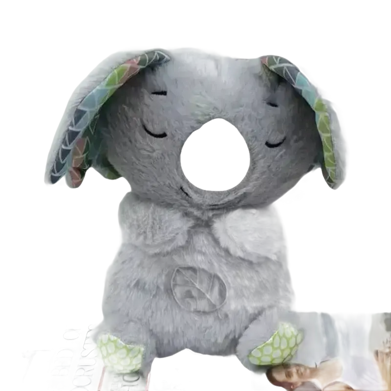 Gray plush koala with patterned ears.