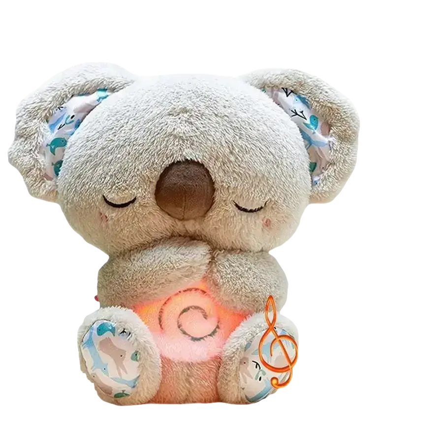 Plush koala night light with musical notes.