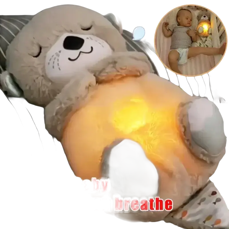 Breathing plush otter with glowing belly.