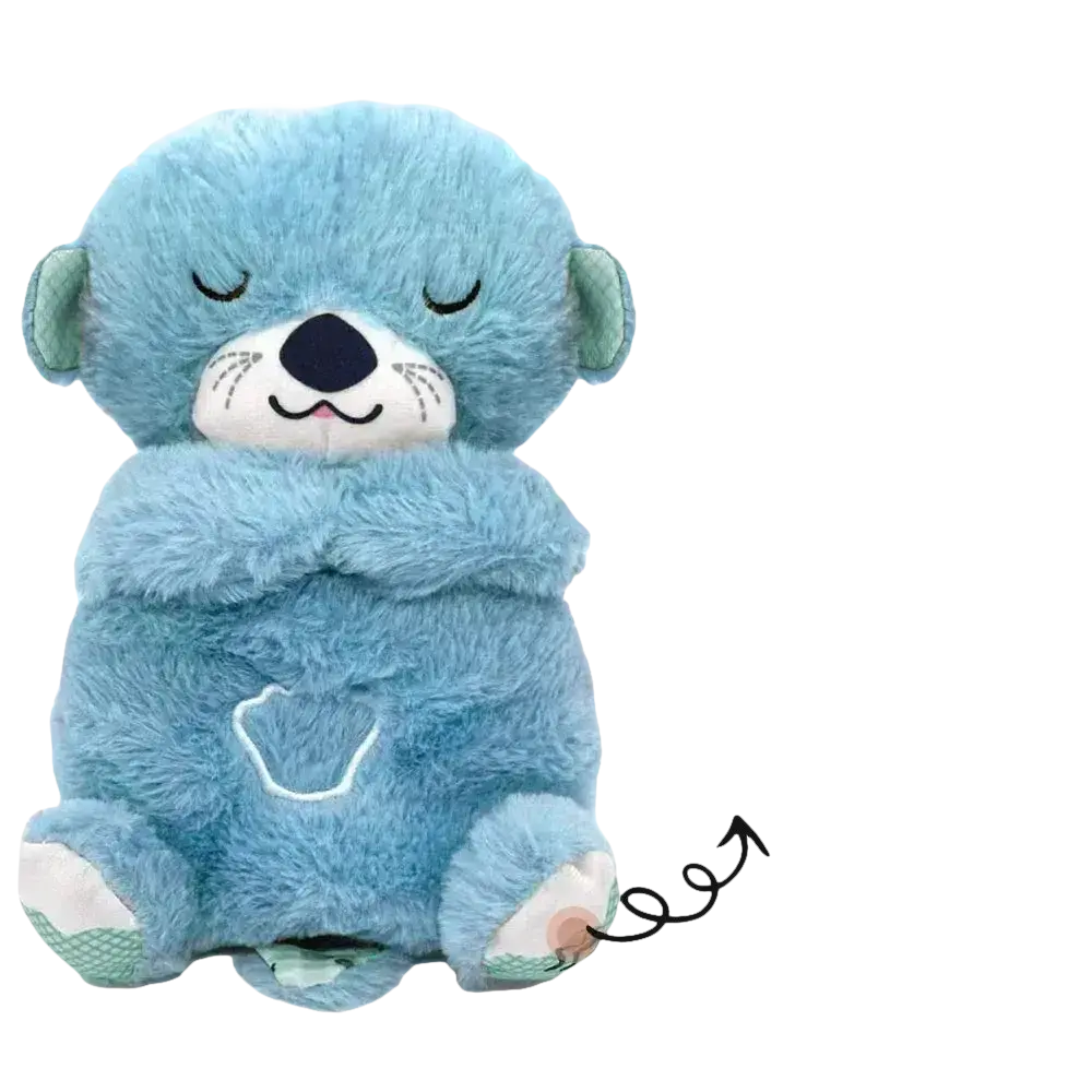 Blue plush otter toy with music, lights, and breathing mode.