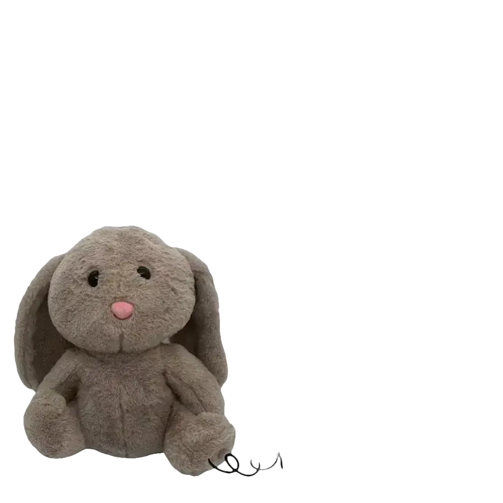 Gray plush bunny with multiple modes.