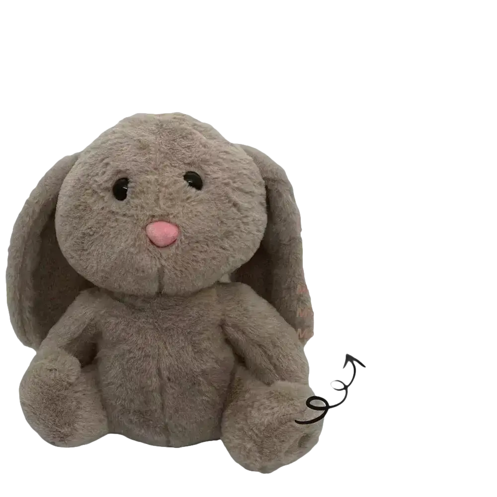 Gray plush bunny with breathing simulation.