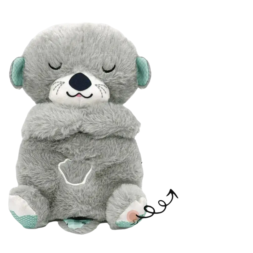 Gray plush otter toy with music, lights, and breathing features.