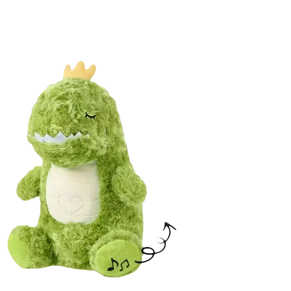 Green plush dinosaur with sound and light modes.