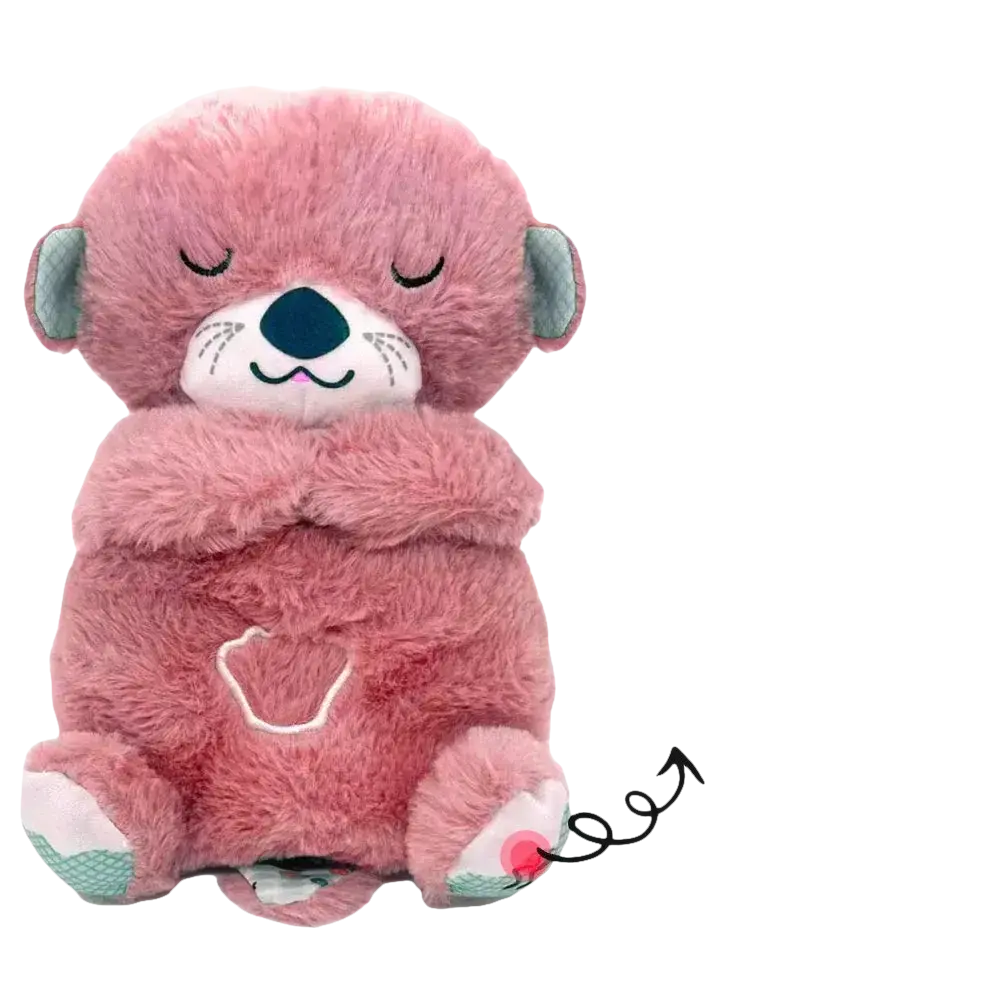 Pink plush otter toy with music, lights, and breathing mode.