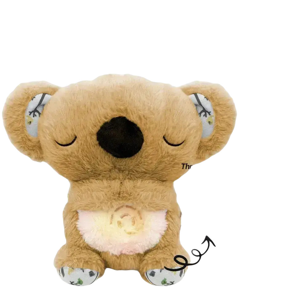Stuffed koala toy with simulated breathing sounds and lights.