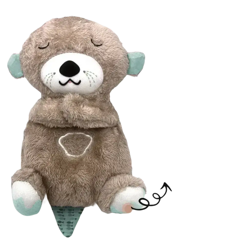 Plush otter toy with music, lights, and breathing features.
