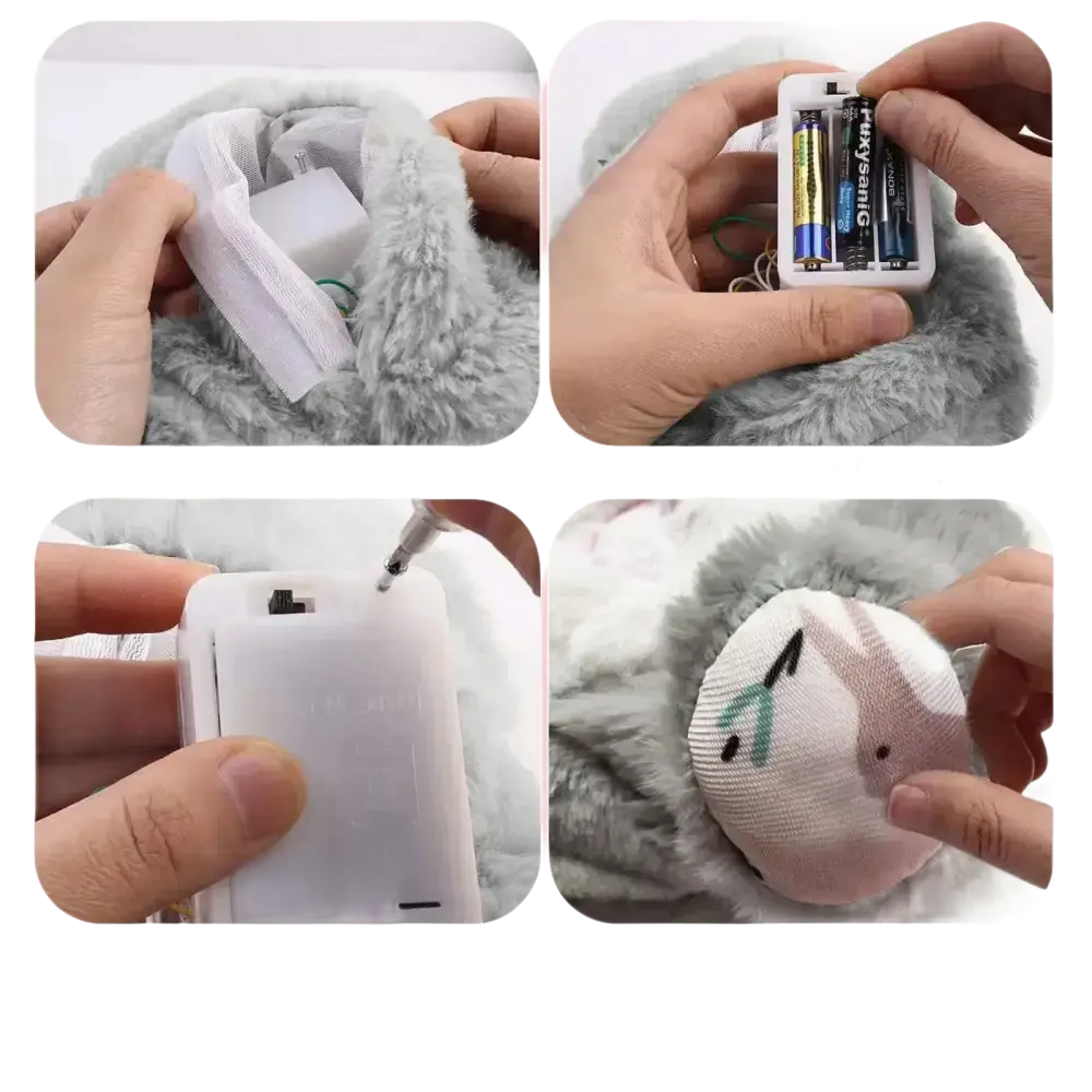 Plush toy’s battery installation instructions.