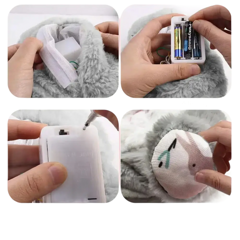 Plush toy’s battery installation instructions.