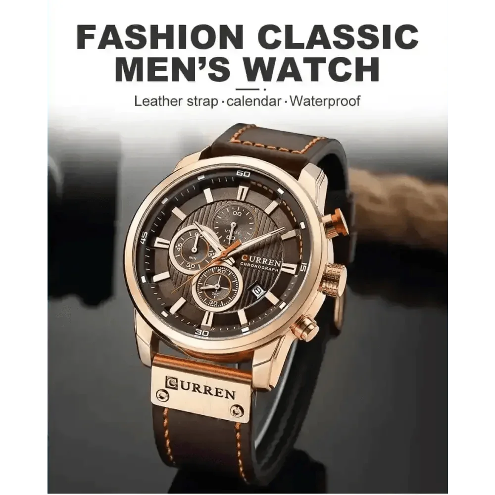 Brown Gold Mens Chronograph Quartz Watch, brown rose gold - GiFTiFY