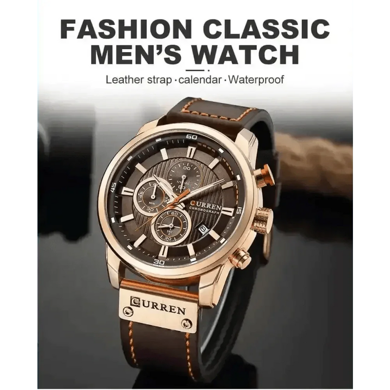 Brown Gold Mens Chronograph Quartz Watch, brown rose gold men's Watches by VANA Trade