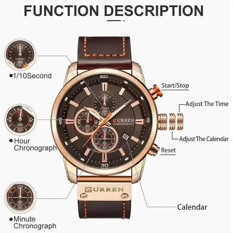 Brown Gold Mens Chronograph Quartz Watch, brown rose gold men's Watches by VANA Trade