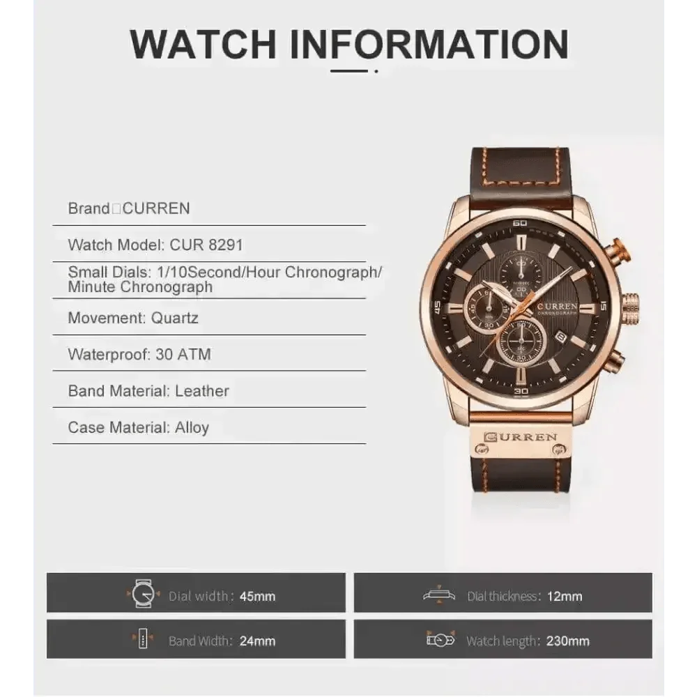 Brown Gold Mens Chronograph Quartz Watch, brown rose gold men's Watches by VANA Trade