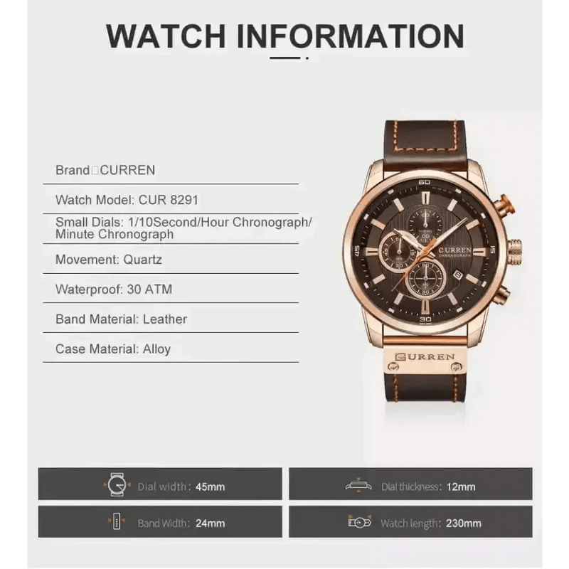 Brown Gold Mens Chronograph Quartz Watch, brown rose gold men's Watches by VANA Trade