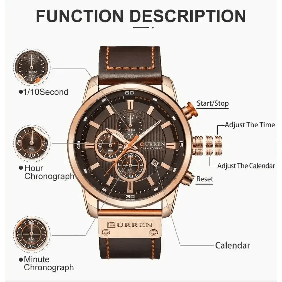 Brown Gold Mens Chronograph Quartz Watch, brown rose gold men's Watches by VANA Trade