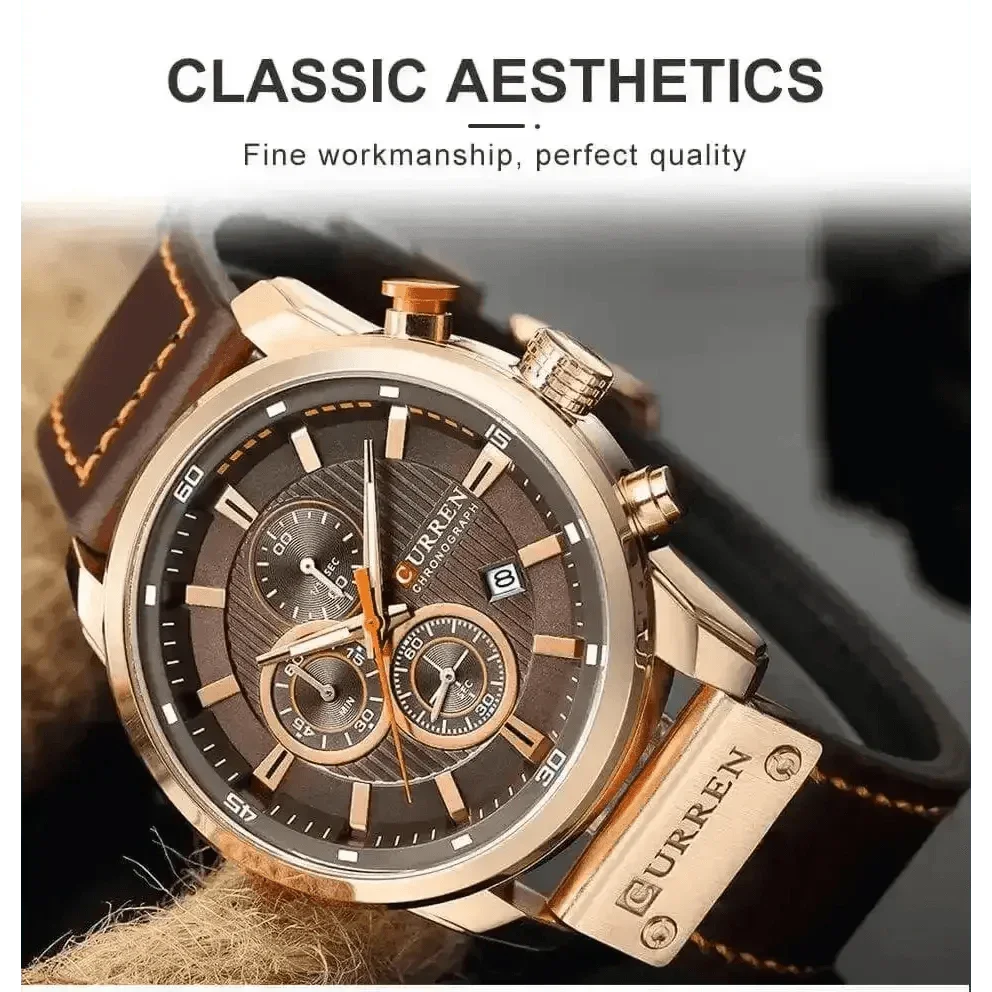 Brown Gold Mens Chronograph Quartz Watch, brown rose gold - GiFTiFY