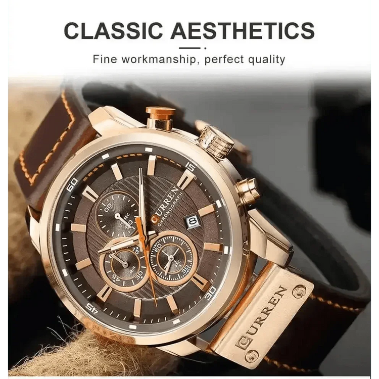 Brown Gold Mens Chronograph Quartz Watch, brown rose gold - GiFTiFY