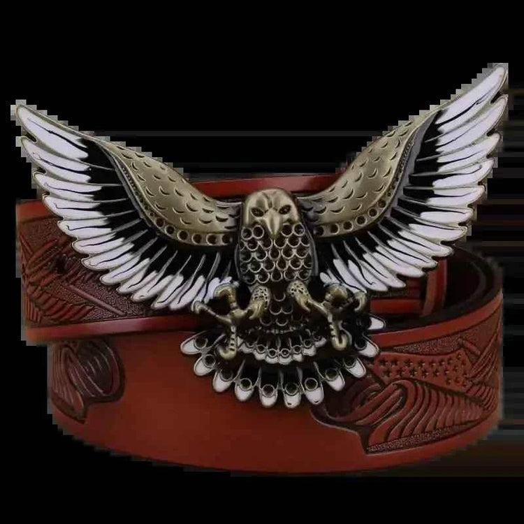 Brown Leather Eagle Belt Mens Fashion - GiFTiFY