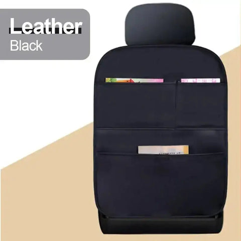 Brown Leather Car Seat Organizer Seametal Anti Kick Pad - GiFiFY