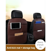 Brown Leather Car Seat Organizer Seametal Anti Kick Pad - GiFTiFY