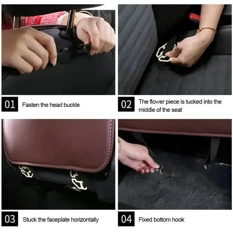 Brown Leather Car Seat Organizer Seametal Anti Kick Pad - GiFTiFY