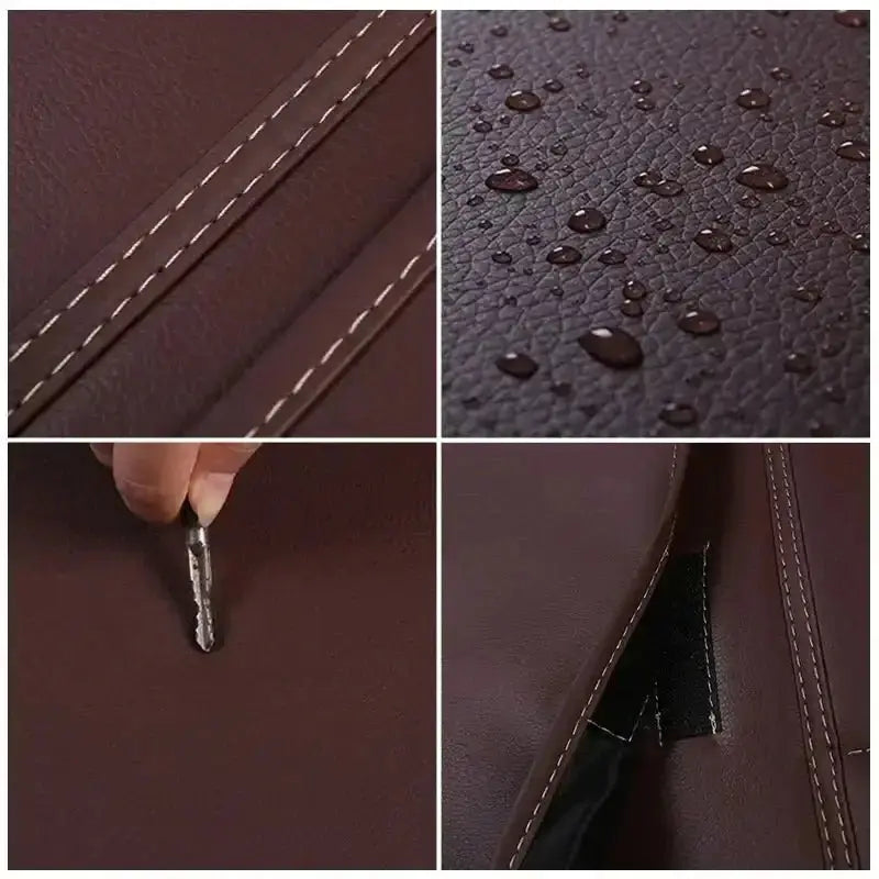 Brown Leather Car Seat Organizer Seametal Anti Kick Pad - GiFiFY