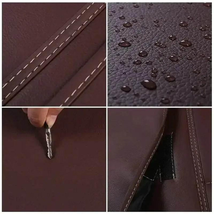 Brown Leather Car Seat Organizer Seametal Anti Kick Pad - GiFTiFY