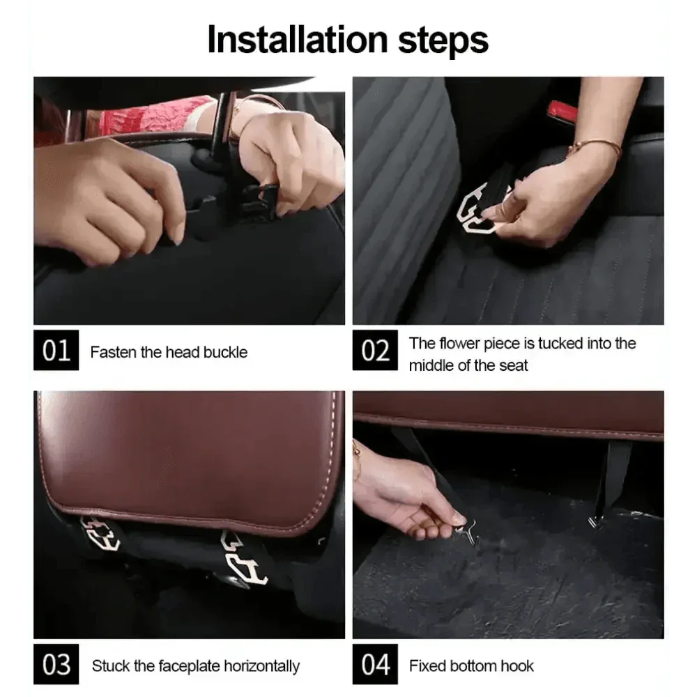 Brown Leather Car Seat Organizer Seametal Anti Kick Pad - GiFTiFY