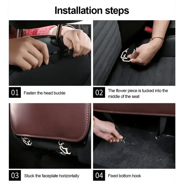 Brown Leather Car Seat Organizer Seametal Anti Kick Pad - GiFTiFY