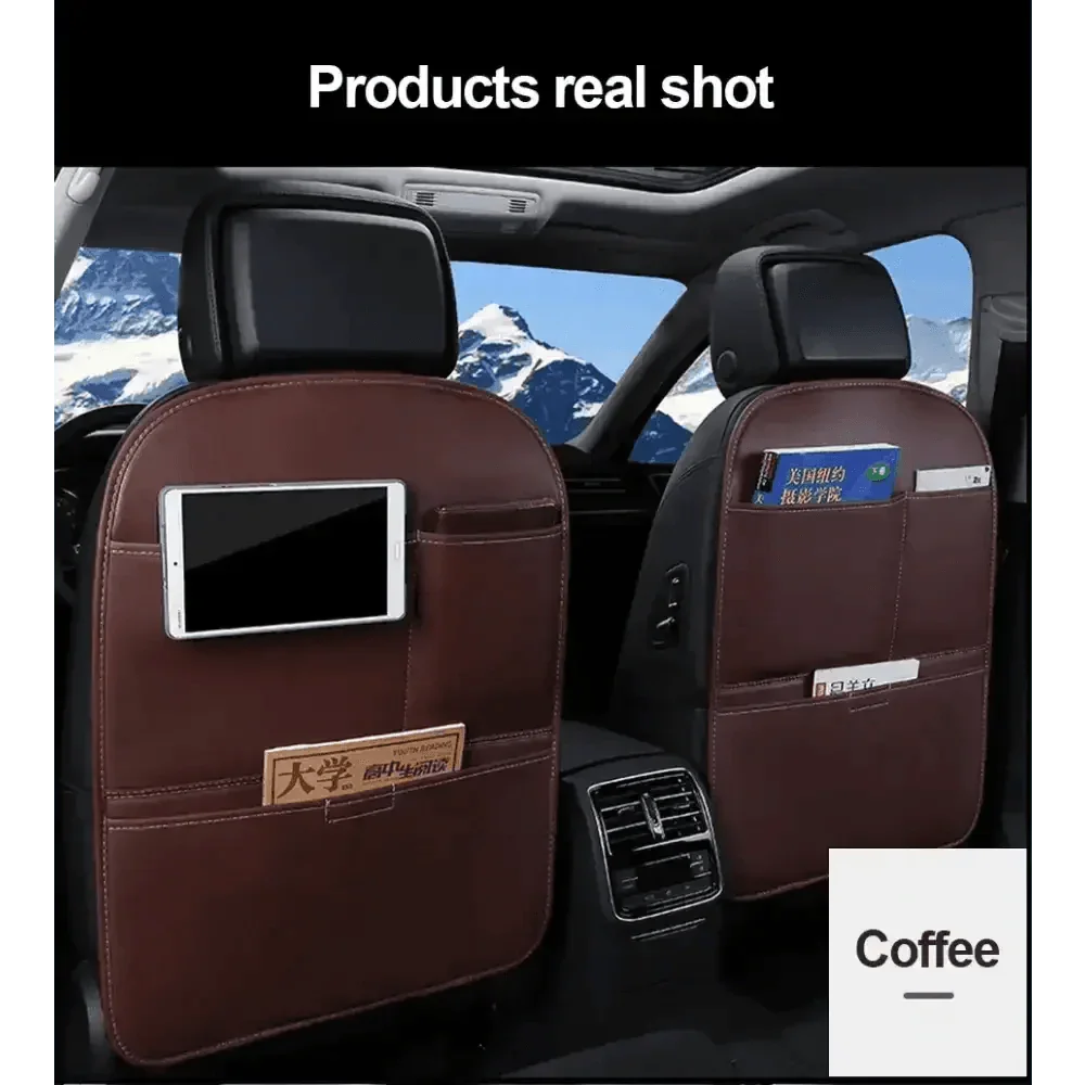 Brown Leather Car Seat Organizer Seametal Anti Kick Pad - GiFTiFY
