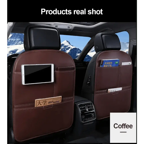 Brown Leather Car Seat Organizer Seametal Anti Kick Pad - GiFiFY